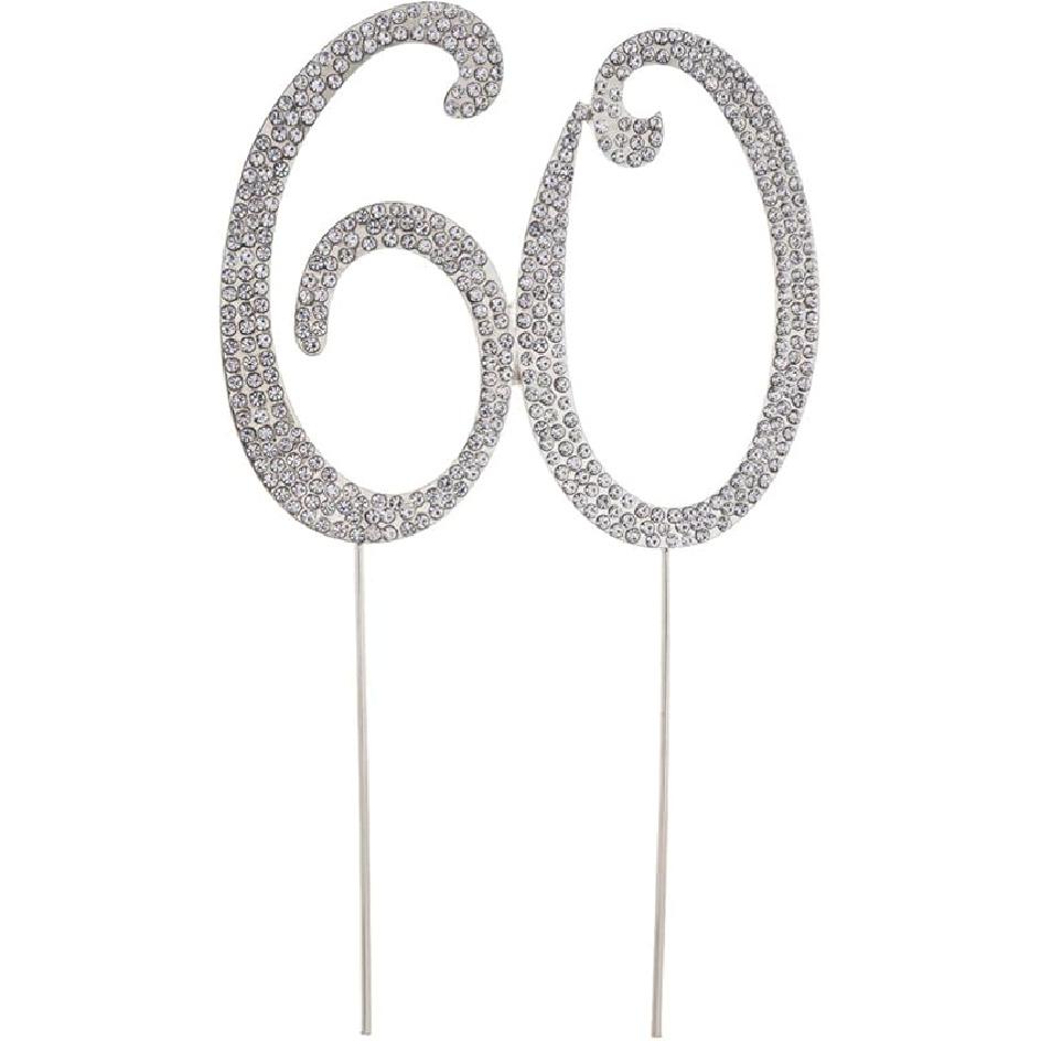 VALICLUD Rhinestone Cake Topper for Birthday Anniversary Elegant Silver Decoration Reusable for Parties and Celebrations