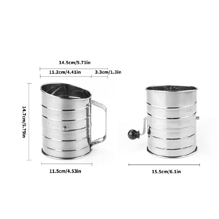 Commercial Grade Flour Sifter with Double Rings 3 Cup Ergonomic Hand Crank Large Capacity Flour Strainer