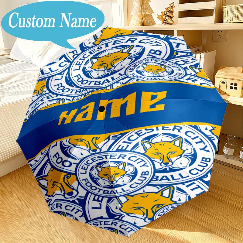 Custom Name Umbrella Leicester FC Crest Umbrella 8-Frame for Travel, Camping, Casual Lightweight Portable, Essential for Family Gifts