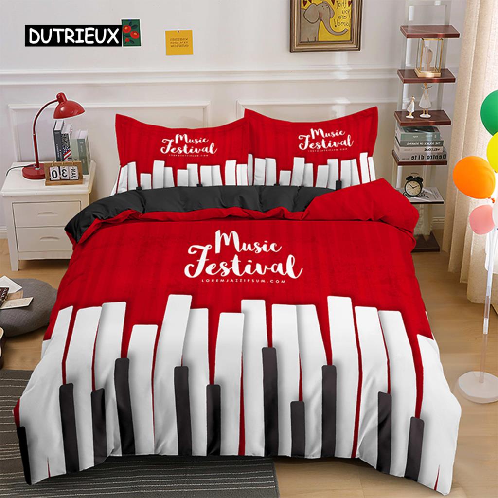 Piano Keys King Queen Duvet Cover 3D Cartoon Musical Notes Bedding Set for Kids Teens Adult Fashion Music Polyester Quilt Cover