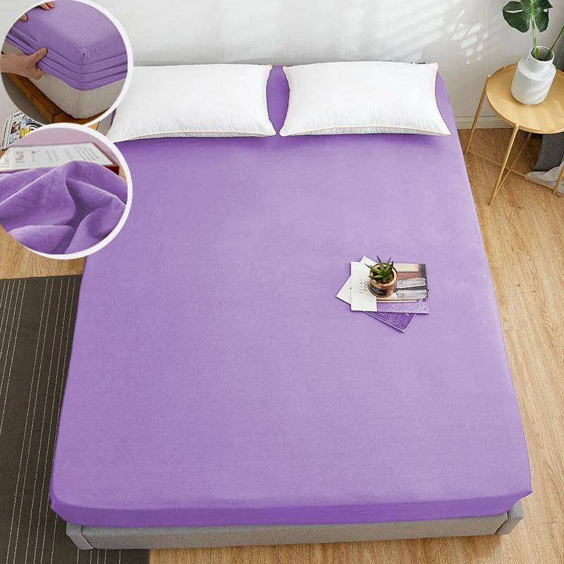 1PC High Quality Solid Color Bed Sheets Dustproof Mattress Protective Cover Soft Comfortable Breathable Fitted Sheet Non-slip Bed cover With Elastic