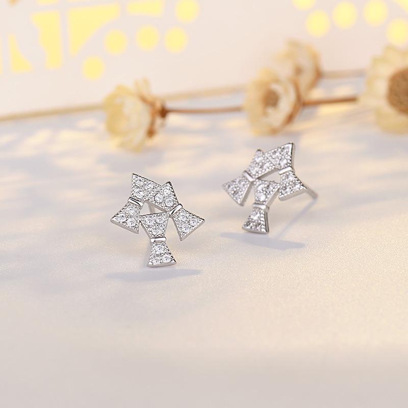 Simple Temperament Earrings Earrings Versatile Bow Earrings with Studs Micro-inlaid Zircon Earrings