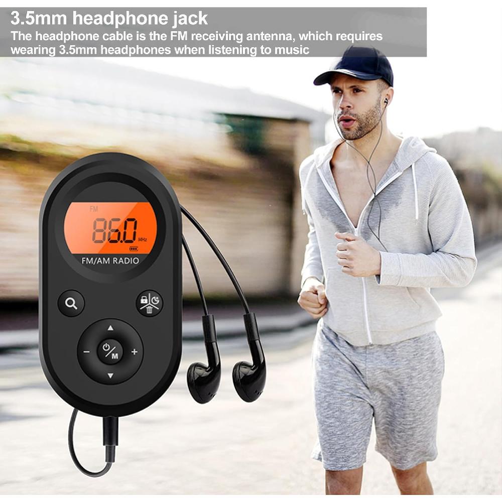 AM FM rádio, dobíjecí přenosné kapesní mini rádio s nejlepším příjmem, digitální ladění stereo rádio se sluchátky na jogging, chůzi, kempování