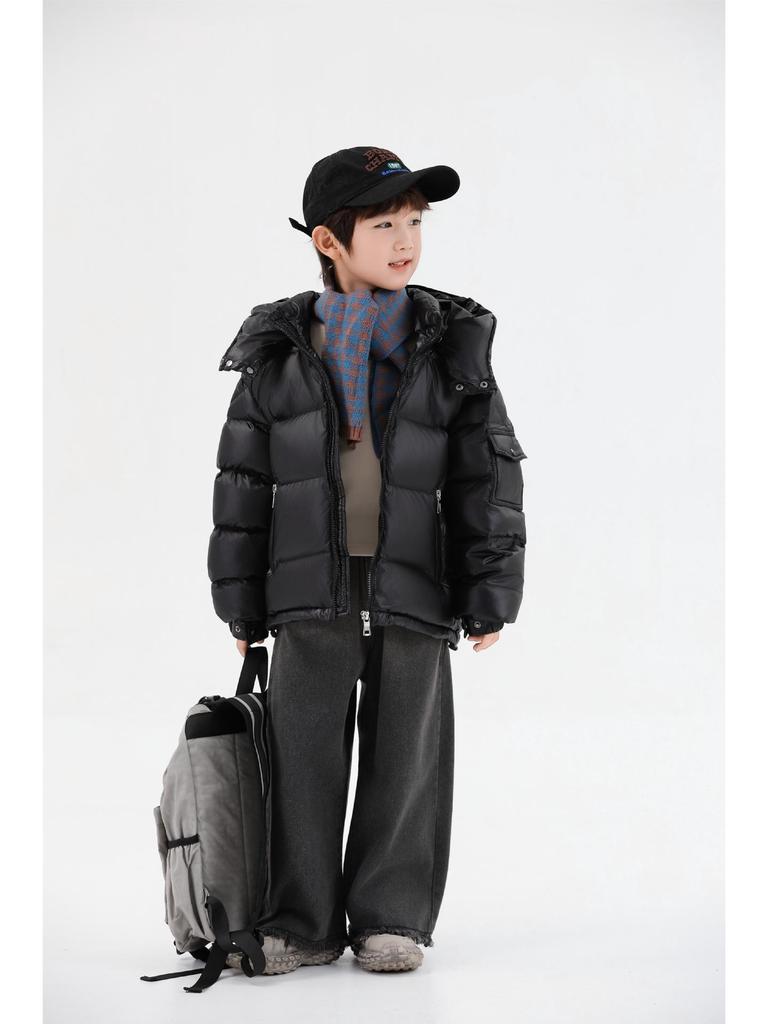 2025 Zimní Dětská Pevná Péřová Bunda s Kapucí v Korejském Stylu - Silná, Teplá