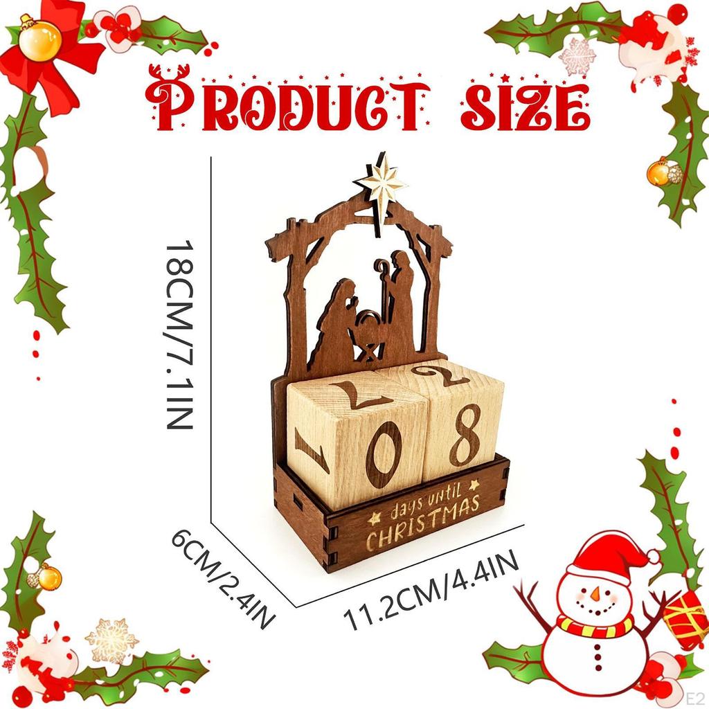 Days Until Christmas Advent Calendar Xmas Ornament Accessories Rustic Tabletop with Wood