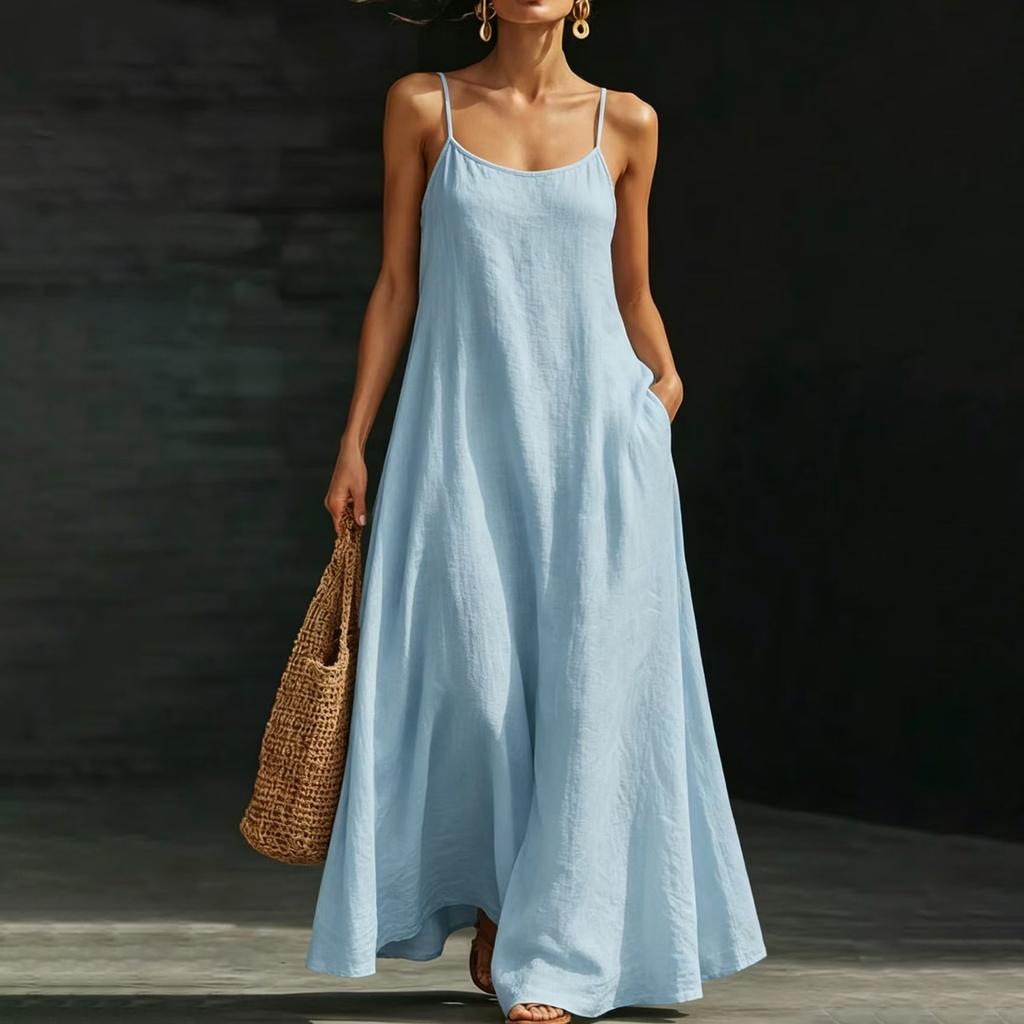 Women's Summer Fashion Sleeveless Beach Strap Loose Casual Long Vacation Dress