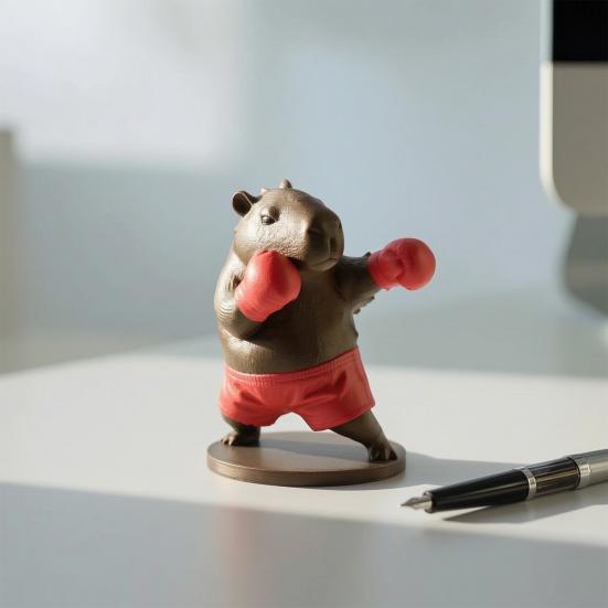 Funny Capybara Figurine, 3D Printed Boxing/Muscular Animal Statue, Novelty Collectible Desktop Ornament for Home Office Shelf Decor