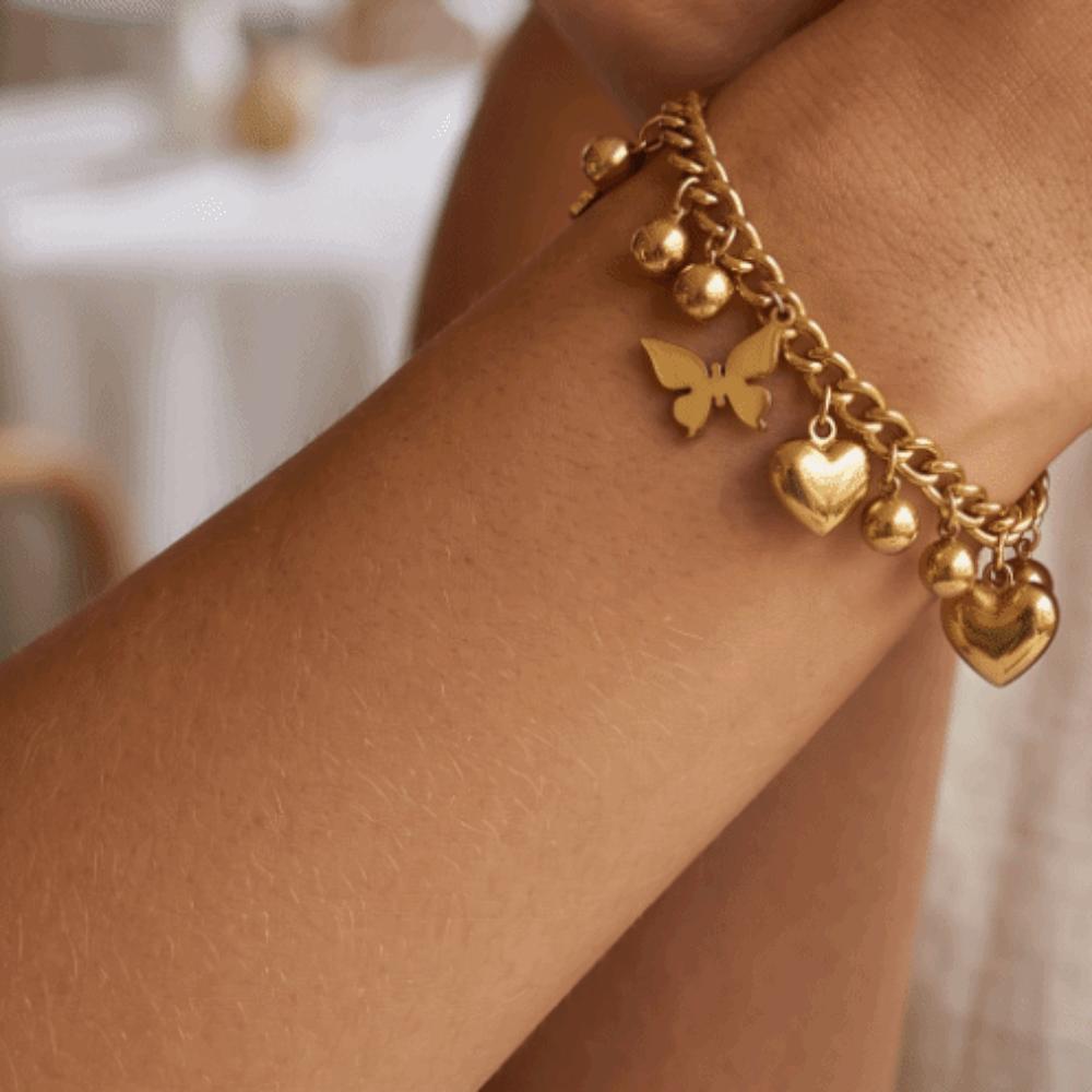 Waterproof Charm Bracelet Non Tarnish Butterfly Heart Bracelet Valentine's Day Gift