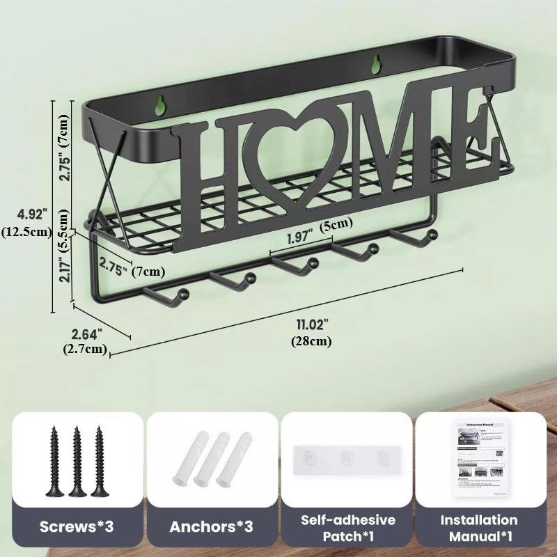 

Premium Wrought Iron Bathroom Shelf with Towel Rack, Kitchen Multi-functional Wall-mounted Storage Rack, Storage Baskets, Stora чёрный