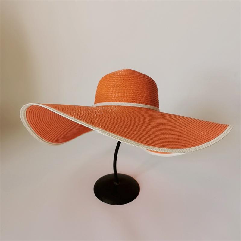 Cappello di paglia arancione 18 cm tesa larga taglia grande cappello in vendita cappello da sole ultra-sottile traspirante cappello da sole estivo cappello di paglia viaggio da donna