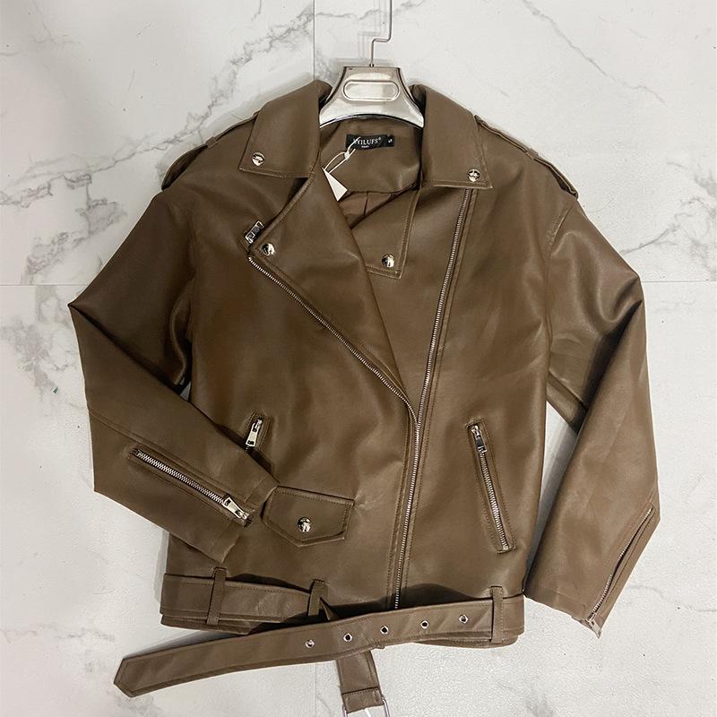 Spring ins street cool kožená bunda dámská volná oversize bunda velká velikost PU kožená temperamentní motorkářská bunda
