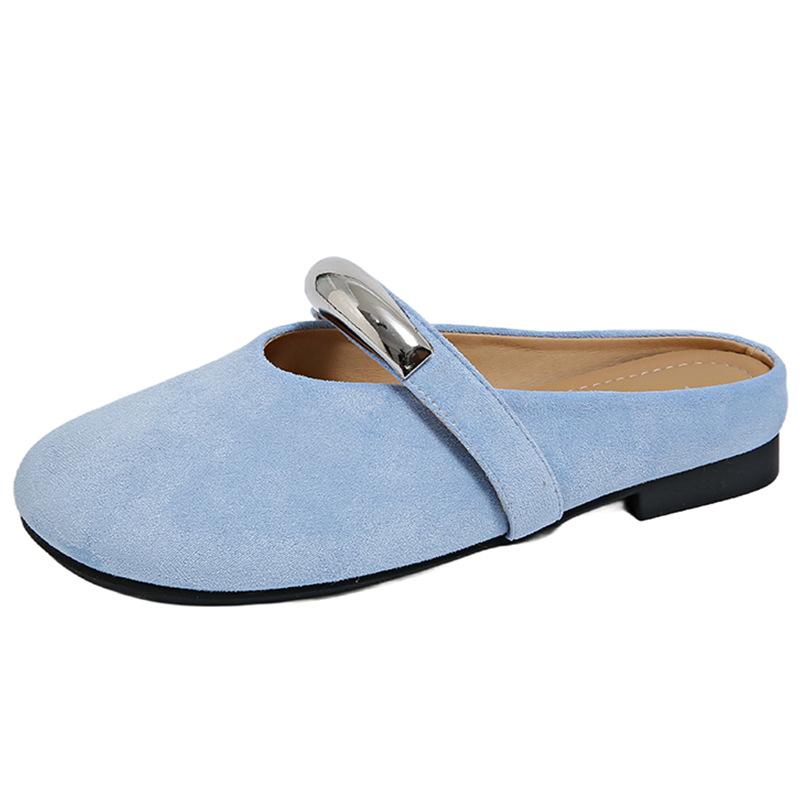 Half slippers single shoes women's 2025 spring and summer new metal buckle Mary Jane shoes niche evening gentle wind half drag