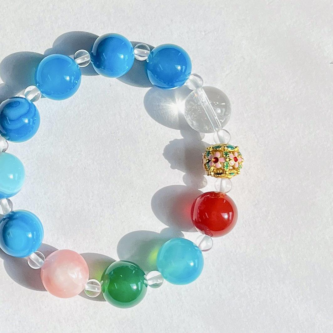 Summer Colorful Dopamine Natural White Crystal Blue Agate Bracelet Bracelet