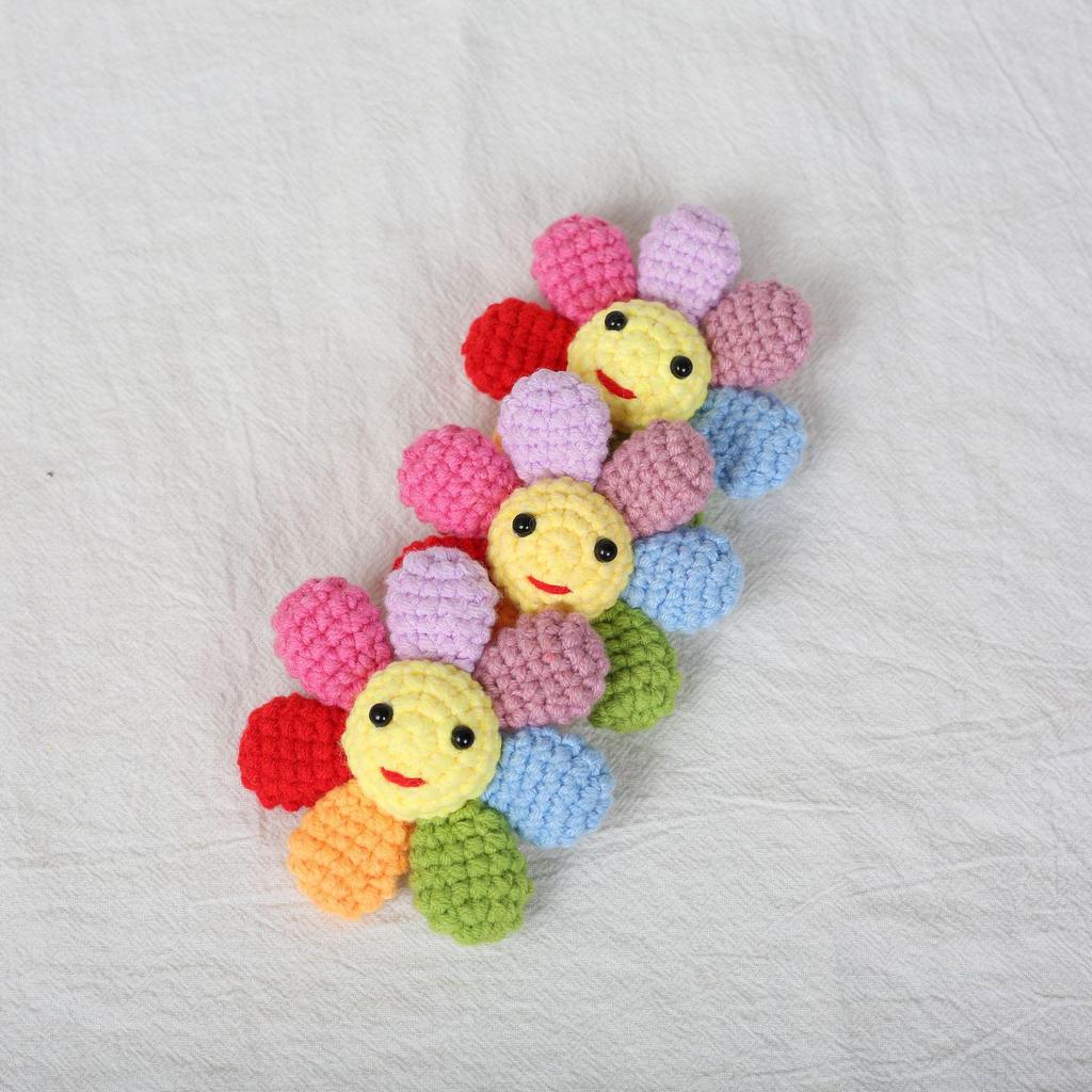 Rainbow Smiley Sunflower Seven-Petal Wool Keychain
