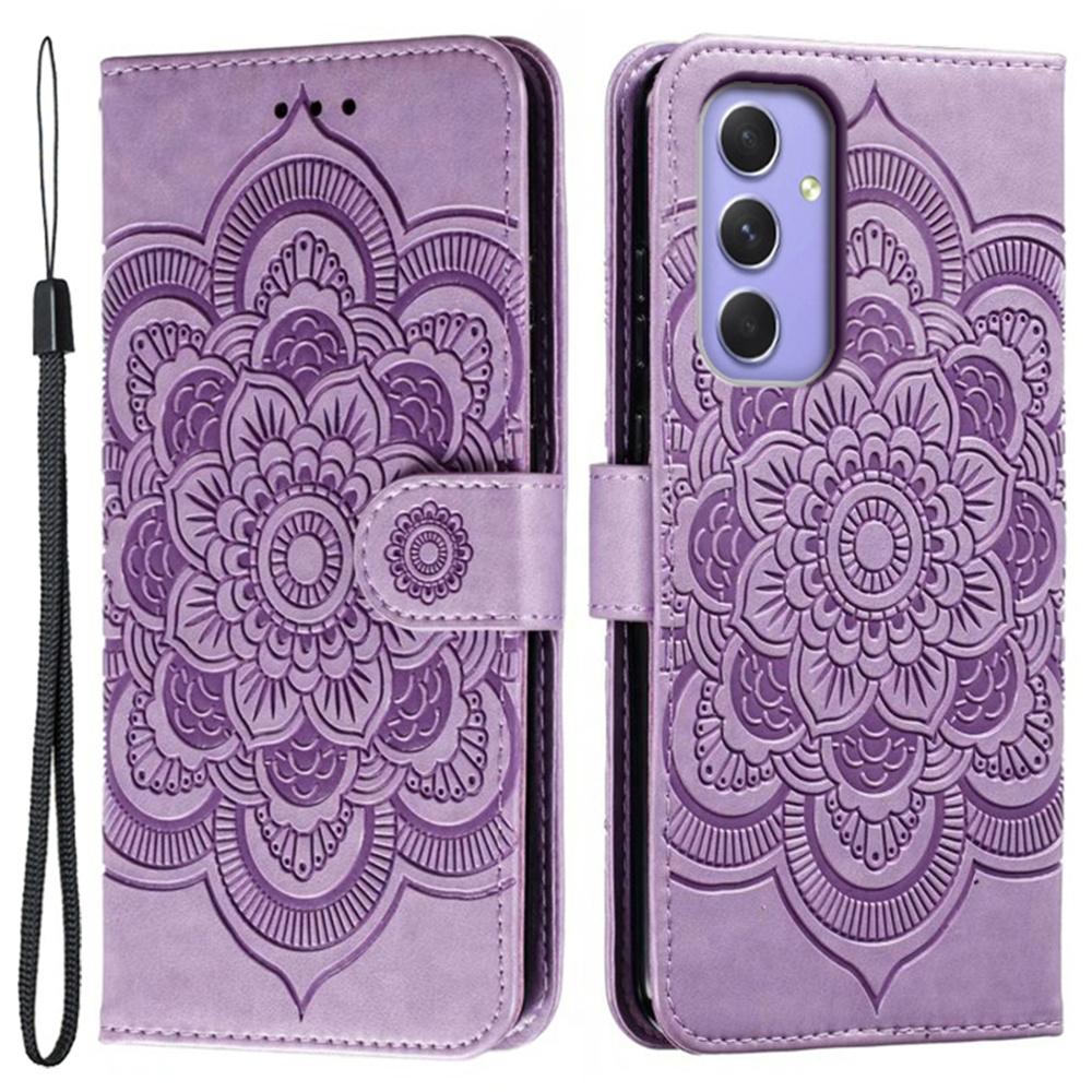 For Samsung Galaxy S25 FE Case PU Leather Mandala Imprinted Design Wallet Phone Cover with Wrist Strap