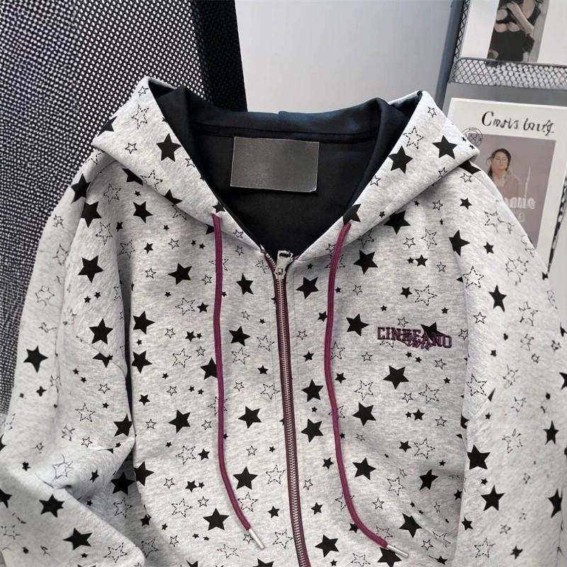 Unisex Oversized Hooded Sweatshirt With Star Print Cotton Blend Fall Winter Warm Casual Top