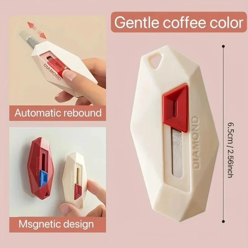 1/3PCS Diamond Design Unbox Knife Safety Round Head Cutter Magnetic Carton Box Cutter for Opening Package Letter Utility Knife