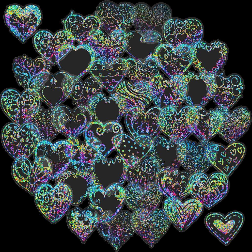 50 durchsichtige Laser-Liebes-PET-Aufkleber, Laser-bunte Streamer-Aufkleber, Gaze Handkonto-Material Dekorationsaufkleber