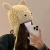 Winter Warm Knit Hat for Women Funny Monsters Hat Hooded Skull Hat Outdoor Activity Cap Windproof Headwear Pullover Hat