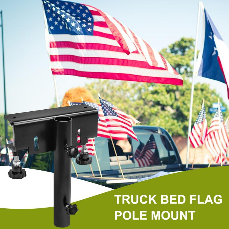 Heavy Duty Steel Truck Flagpole Bracket with Manual Knob Set Screw No Drilling Fits Flagpoles Up To 1.2 Inches In Diameter