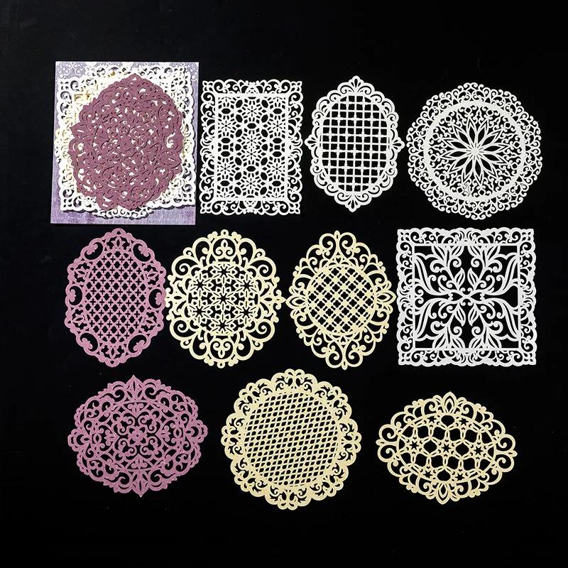 10Pcs/Set Hollow Out Hand Lace Decorative Paper Scrapbooking Handbook DIY Journal Material Collage Aesthetic Craft Supplies