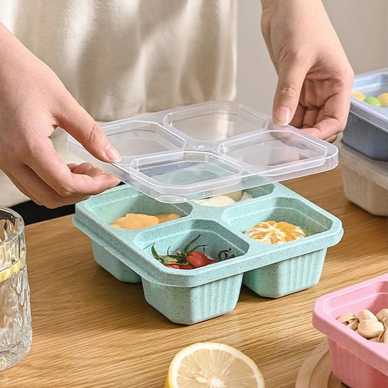 4 Grid Snack Containers Reusable Prep Meal Containers Portable for School Work Travel Lunch Boxes Portable for Kids Kitchen Tool
