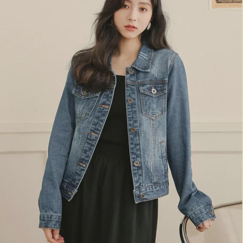 Women's Slim Fit Long Sleeve Denim Jacket for Autumn & Winter