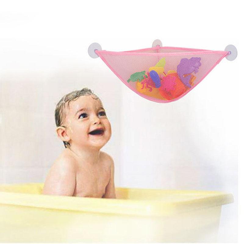 

Non-woven Fabric Bath Toy Organizer with Suction Cups Wall Corner Shower Triangle Net Bag Pink