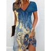 Women Short Sleeve V-Neck A-Line Dress Marble Pattern 3D Print Dress Oversizd Casual Elegant Female Mini Dress Vestidos