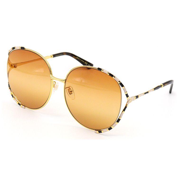 Gucci Metal Square Sunglasses Women sunglasses Gold Black Gray GG0595S