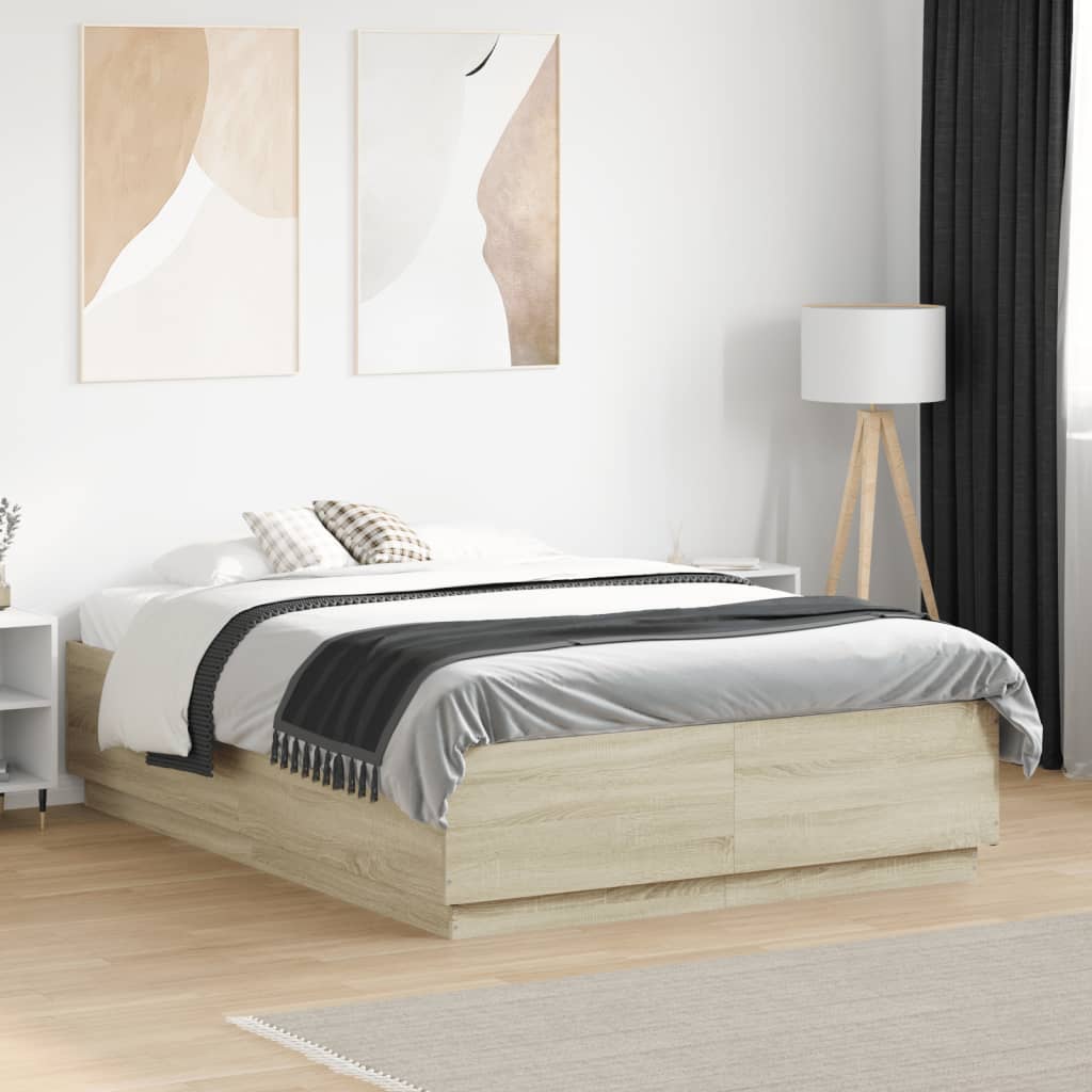 Vidaxl Rama Łóżka Z Led, Dąb Sonoma, 120X190 Cm