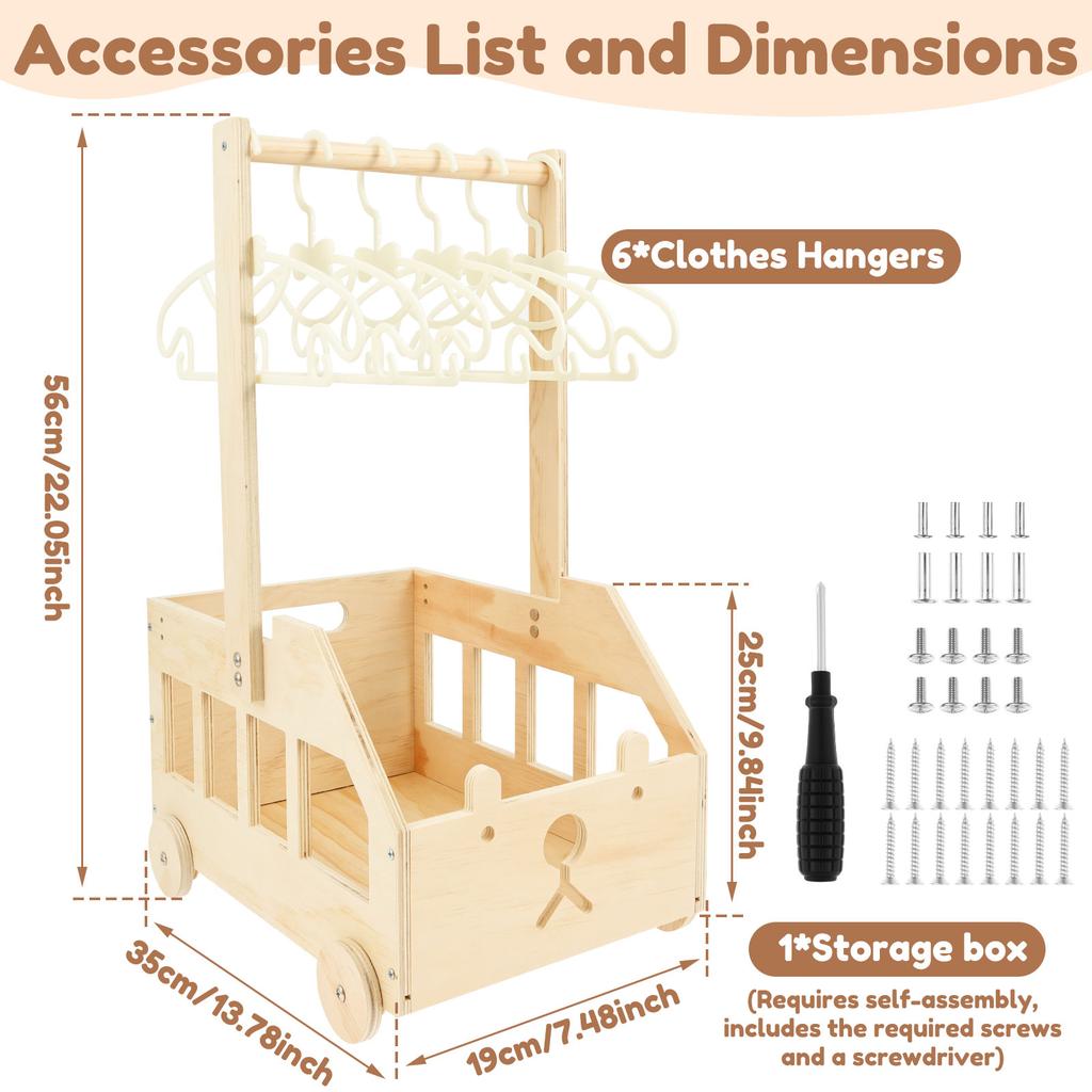 Wood Storage Crate with Wheels Baby Shower Clothing Basket Toys Organizer Box Children Long Handle Boys Girls Gift Basket