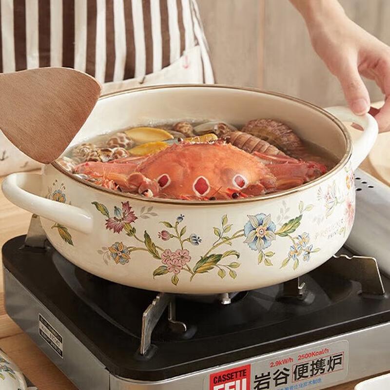 FUJIHORO Японская эмалированная кастрюля с двумя ручками, низкая, для супа