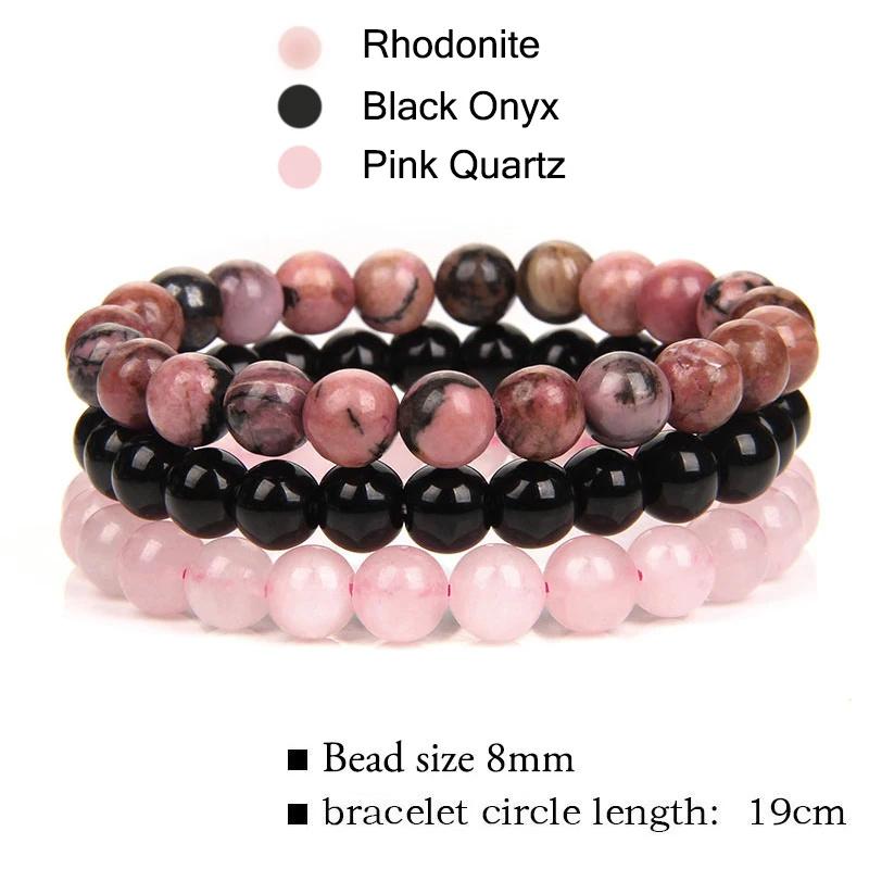 3Pcs/Set Natural Stone Bracelet Rose Quartzs Obsidian Amethysts Tiger Eye Beads Elastic Bracelet For Women Men Health Protection