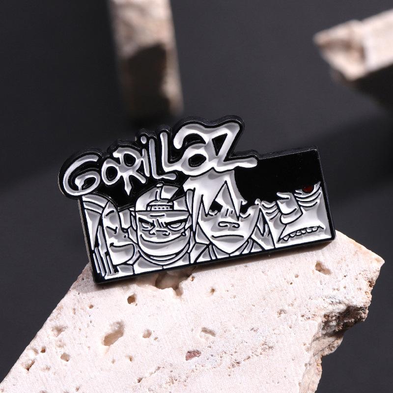 Band Metal Brooch, Black And White Cartoon Badge, Rock Punk Style Personalized Commemorative Accessory