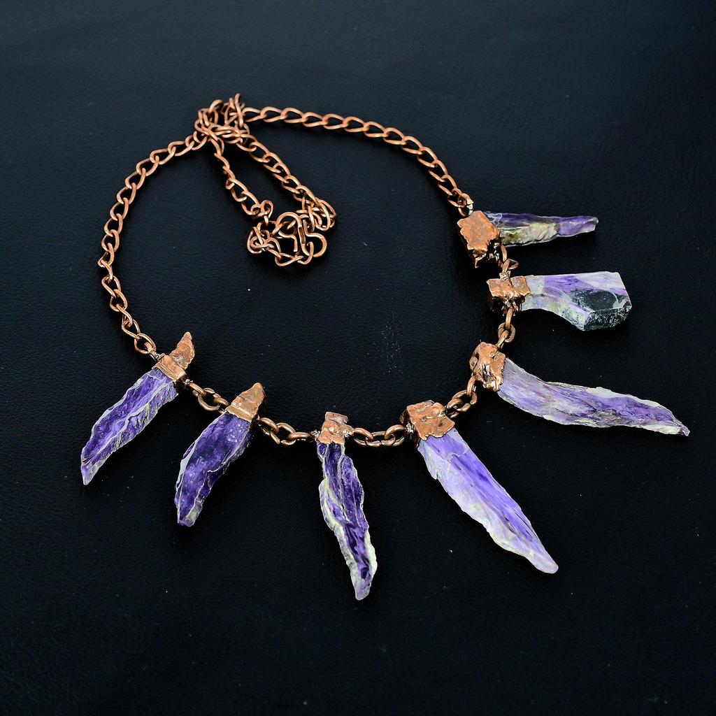 Amethyst Handmade Gemstone Necklace, Copper Electroformed Necklace Antique Jewelry, For Engagement Gift
