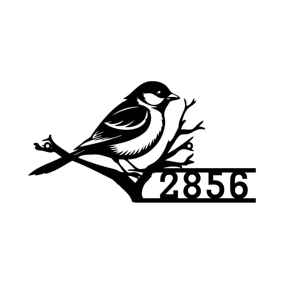 Metal Wall Sign Chickadee House Number, Personalized Bird Address Sign, Outdoor Garden Home Decor чёрный