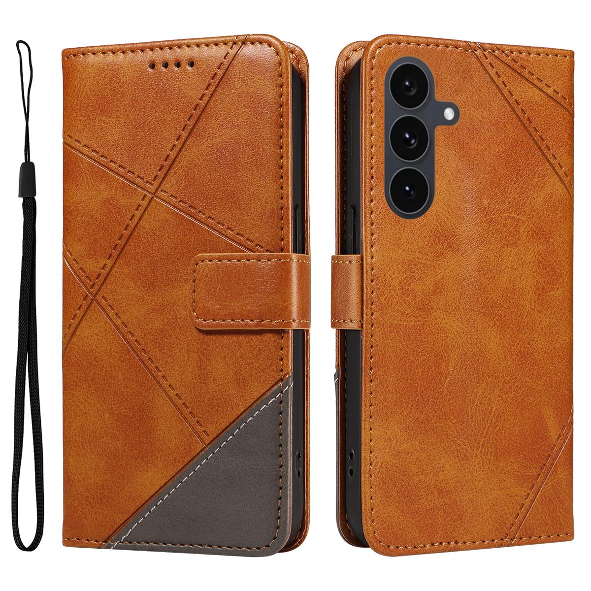 

For Samsung Galaxy S25 FE Leather Case Geometric Line Design Wallet Phone Cover with Wrist Strap