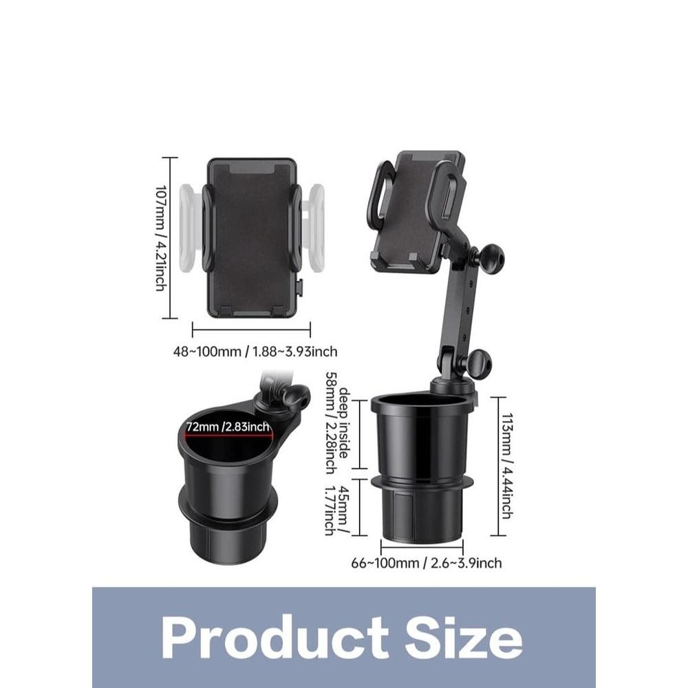 YZMA GLOBAL 2-in-1 Car Cup Holder & Phone Mount – Universal Adjustable Auto Stand with 360° Rotation & Expandable Drink Holder – Secure Fit for Most