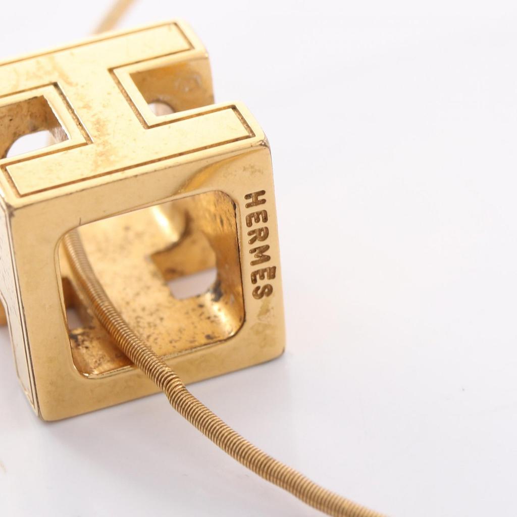 Used HERMES Cardue Ash H-cube Necklace Gold Plated Gold Used
