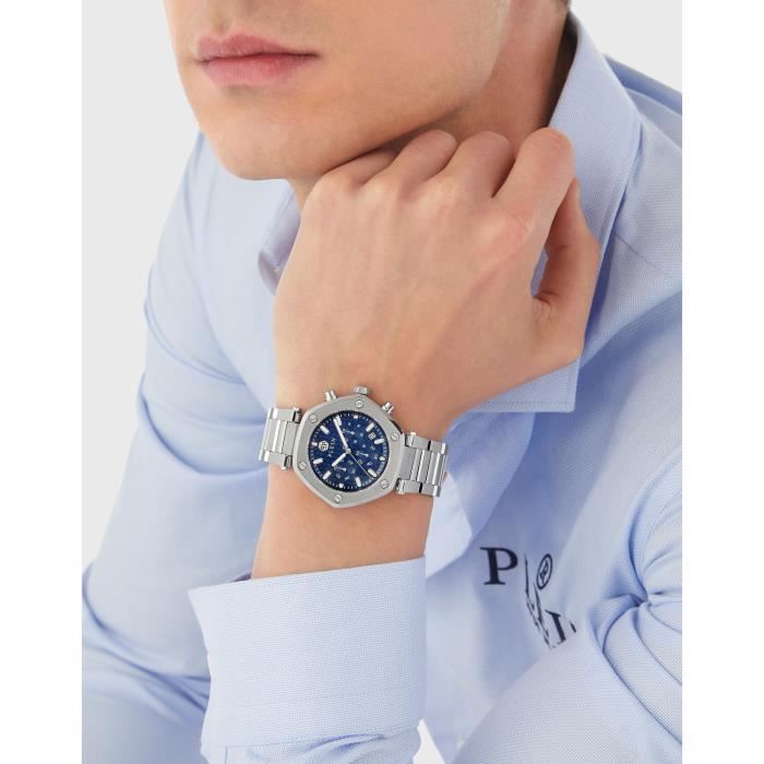Montre Homme Philipp Plein - PWZBA0323 en Acier Inoxydable Argenté avec Cadran Bleu - Etanche 5 ATM