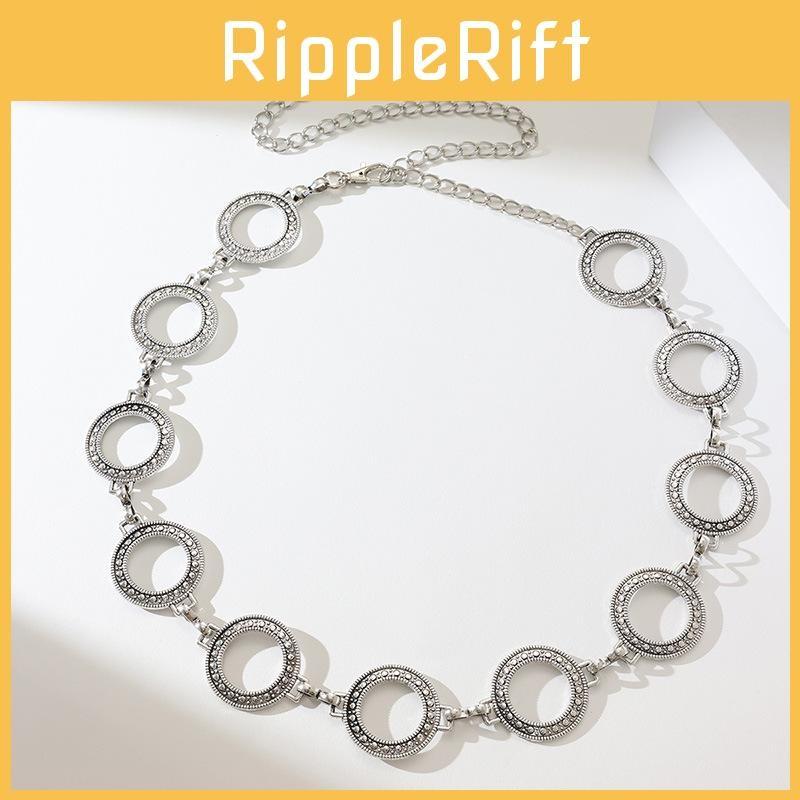 Waist Women Metal Chain Accessory With Carved Pattern And Single Loop Design