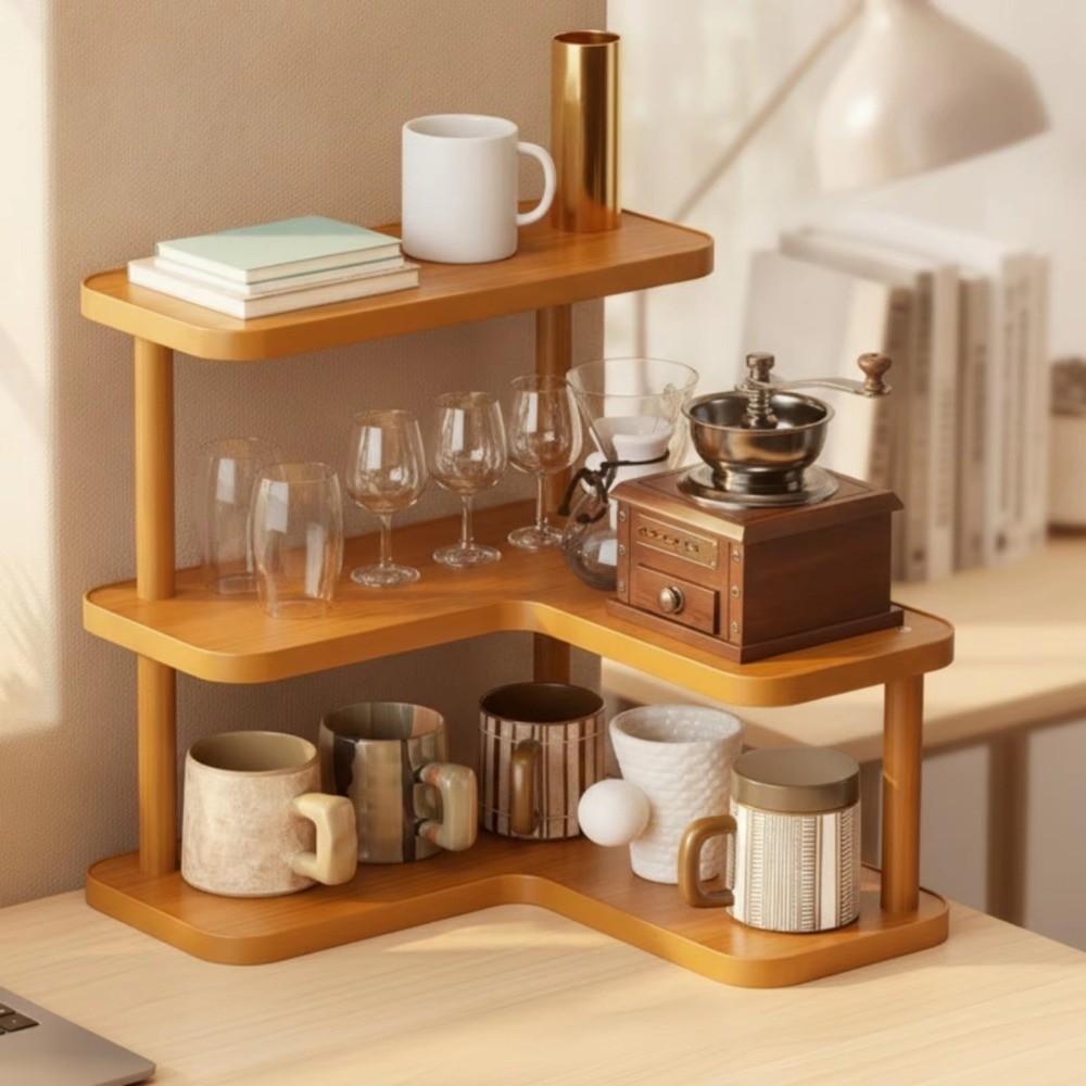 Rounded Edges Corner Desktop Shelves L-Shaped Cup Storage Rack Perfume Display Stand Coffee Corner