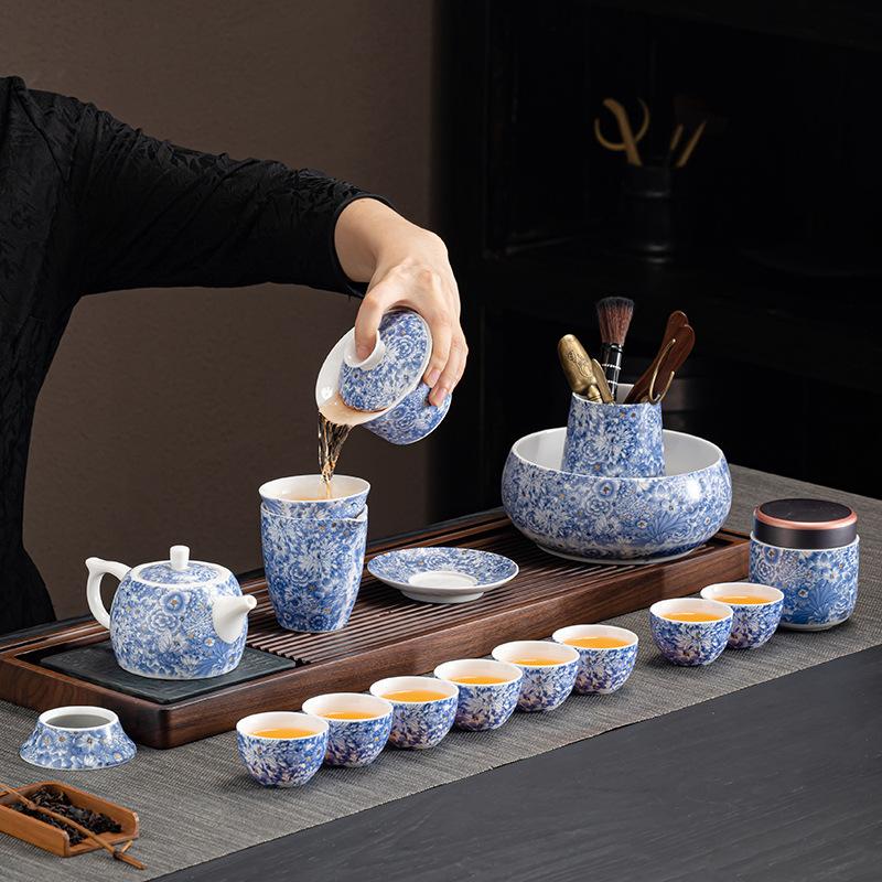 

Белый фарфор, высокоценный ретро-цветочный набор, новый набор для чая кунг-фу, бытовой керамический чайник