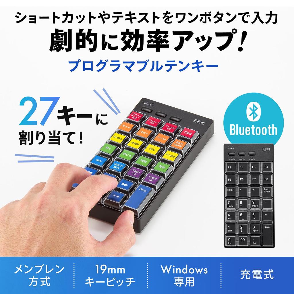 Sanwa Supply Programmable Numeric Keypad (Bluetooth Model) NT-BT26BK