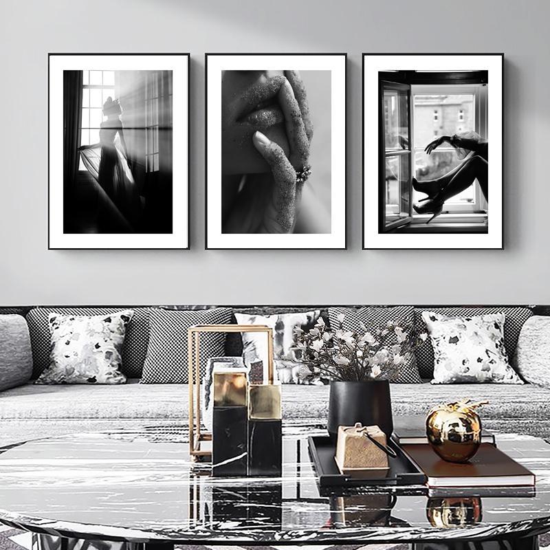 Black and White Wall Art Poster Landscape Architecture Figure Canvas Painting Nordic Living Room Home Decoration Picture Print