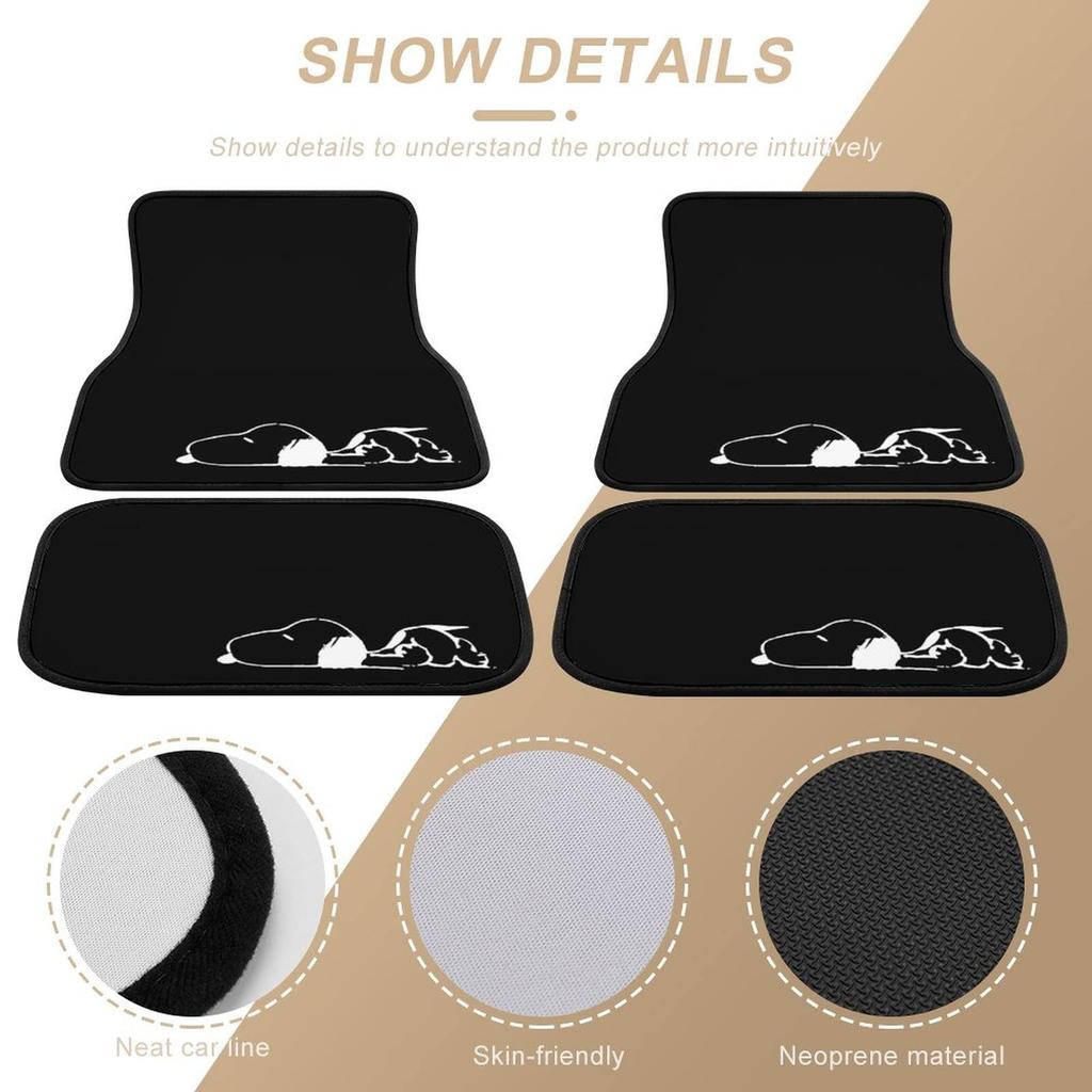 Snoopy Floor Easy Protective Car Set of for Light and Standard Cars Mats, Waterproof, Washable, Anti-Slip, Stain-Resistant, Customizable,
