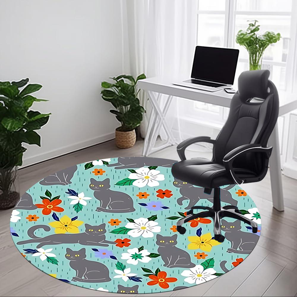 1pc Cat Floral Chair Carpet for Office, Non-slip, Soft and Durable Office Rug for Interior Decoration, Perfect for Office yy260313070