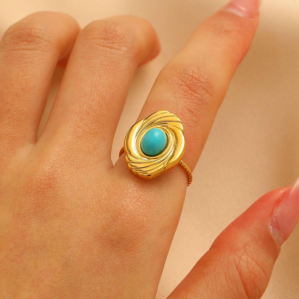 Vintage Turquoise Stainless Steel Open Finger Ring for Women