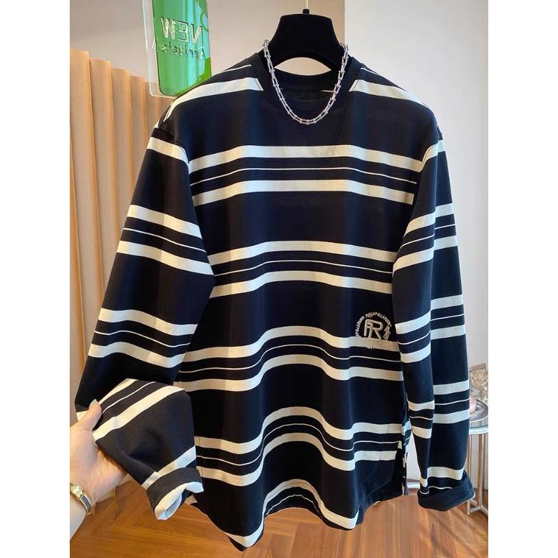 

Женская полосатая футболка с длинным рукавом, модный весенне-осенний верхний слой L чёрный